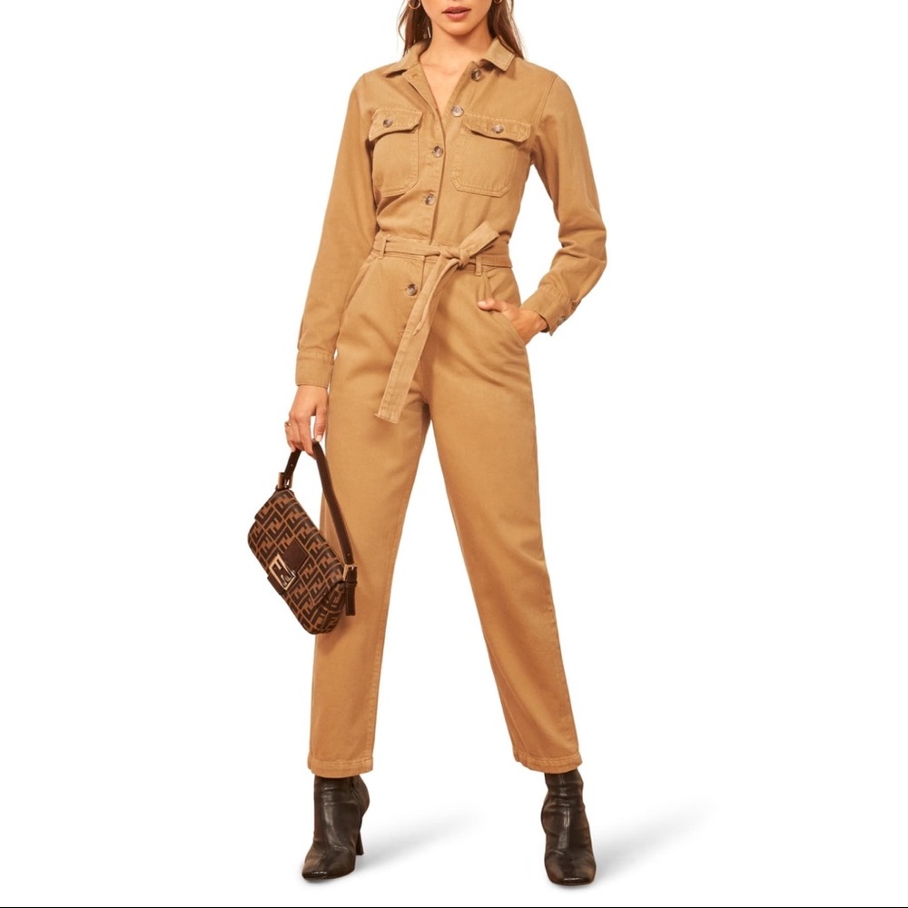 Reformation Camel/Tan Utility Jumpsuit